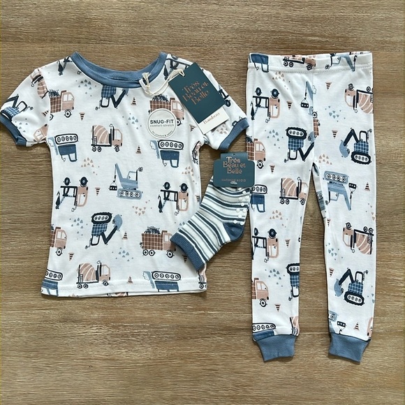 Tres Beau et Belle Toddler Bamboo Pajama Set Digger 12 18 months - Picture 1 of 7